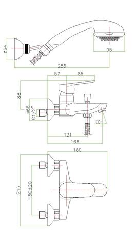 Смеситель Fiore Kevon 81CR8150 для ванны с душевым гарнитуром