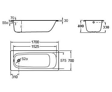 Ванна стальная Roca Princess-N 72202E0000 170х75 см