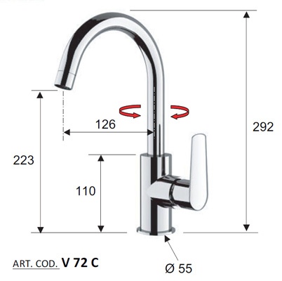Смеситель Remer Vanity V72C для кухонной мойки, хром