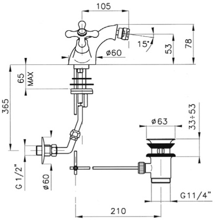 Смеситель Nicolazzi Nuova Brenta 2534 CR для биде хром