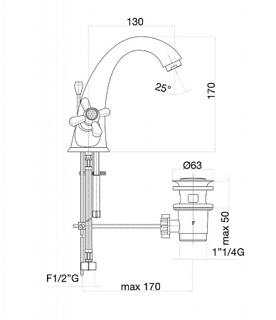 Смеситель Fiore Margot Sky (SWAROVSKI®) 01OO0623 для раковины, золото