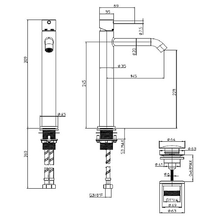 Смеситель Bossini Teo Z00703.073 для раковины, черный матовый