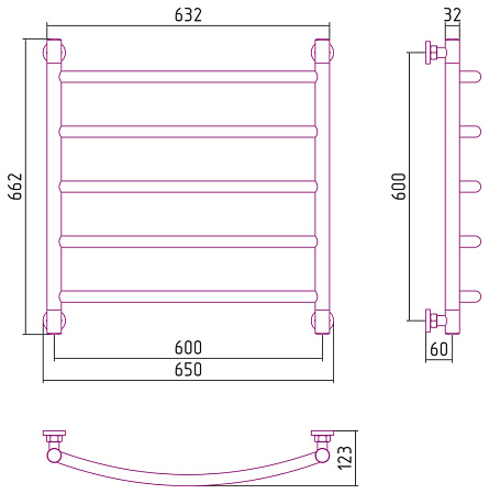 Полотенцесушитель водяной Сунержа Галант+ 31-0200-6060 600x600 черный матовый