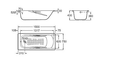 Ванна стальная Roca Princess-N 2204E0000 150х75 см