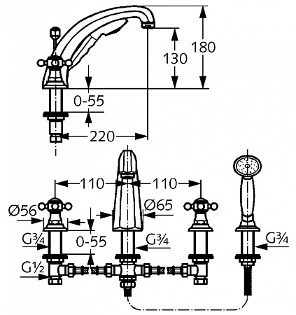 Смеситель Kludi Adlon 515240520 для ванны с душем, на 4 отверстия, хром