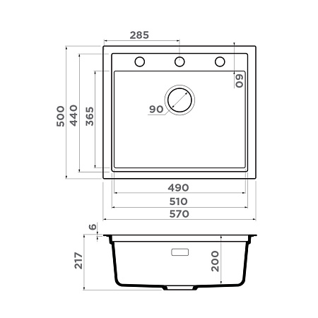 Кухонная мойка Omoikiri Sintesi 57-GB 57x50x21.7 графит