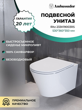 Унитаз подвесной Ambassador Ritz 233K19003RS безободковый, белый