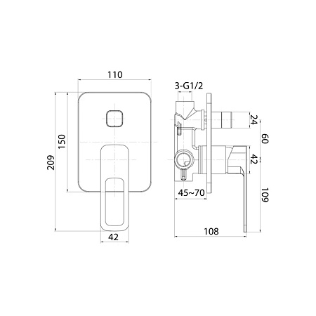Смеситель встраиваемый IDDIS Slide SLISB00i67 для ванны с душем, хром