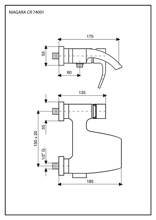 Смеситель Emmevi Niagara 74001/CRS для ванны, зачищенный хром