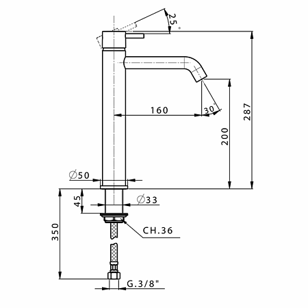 Смеситель Cisal Less New LN00354040 для раковины, черный матовый