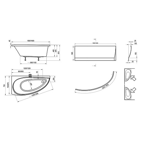 Панель Ravak Avocado CZI1000A00 160 R для ванны