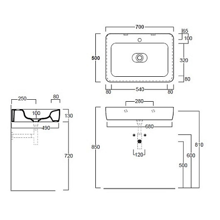 Раковина Simas Henges HE 10 bia 70x50x13 с 1 отверстием под смеситель, белый