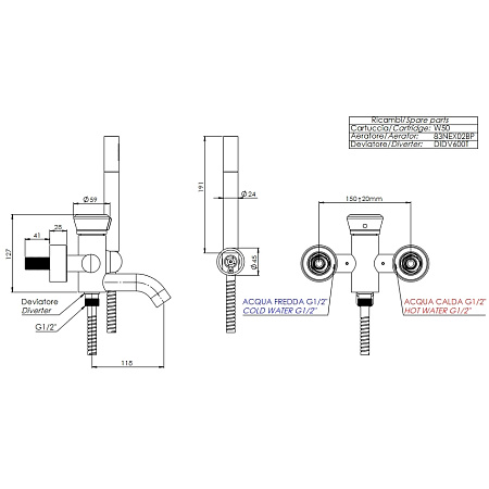 Смеситель Remer Element ET02XV для ванны с душем, сталь