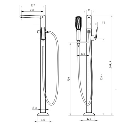 Смеситель Boheme Venturo 379 напольный, для ванны с душем, хром