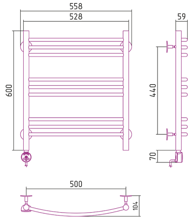Полотенцесушитель электрический Стилье Формат 10 ТЛ 60x50 хром