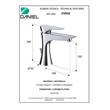 Смеситель Daniel Diva DV605-DP для раковины, золото матовое