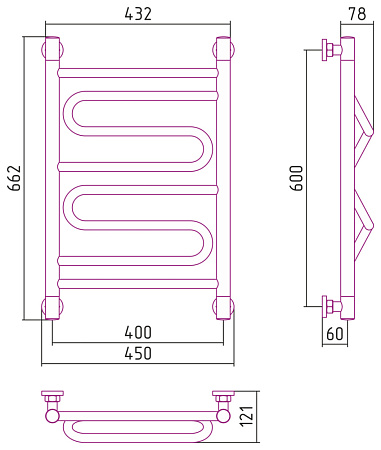 Полотенцесушитель водяной Сунержа Элегия+ 31-0205-6040 600x400 черный матовый