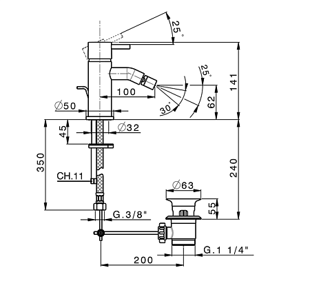 Смеситель Cisal Less New LN00055040 для биде, черный матовый