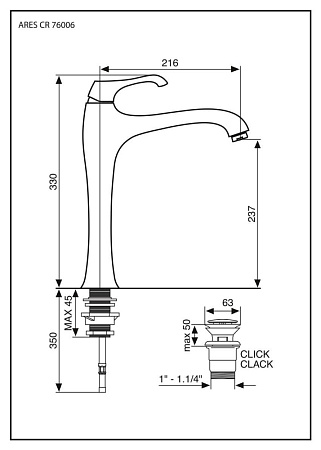 Смеситель Emmevi Ares 76006/ORS для раковины, зачищенное золото
