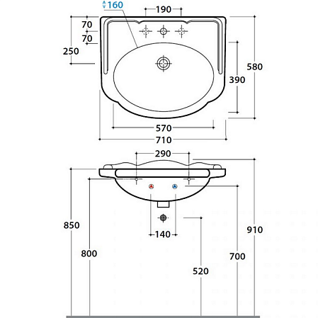 Раковина Globo Paestum PA006.BI*1 71*58 с 1 отверстием под смеситель, белый