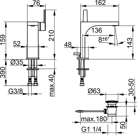 Смеситель Keuco Edition 11 51102130000 для раковины, хром черный шлифованный