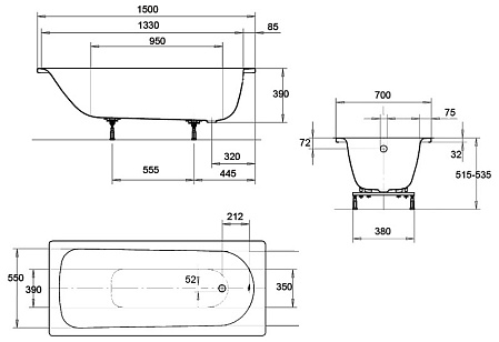 Ванна стальная Kaldewei Eurowa Form Plus 310-1 150х70 см 119612030001
