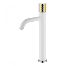Смеситель Boheme Stick 122-WG для раковины, ручка Diamond, белый/золото
