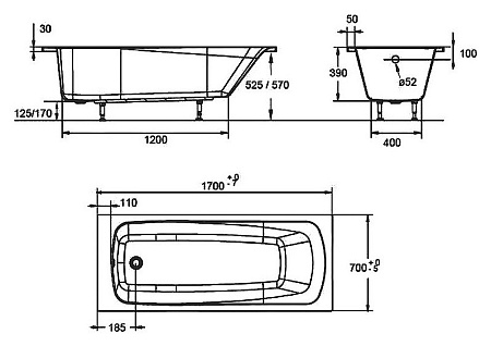 Каркас для ванны Jacob Delafon Patio SF119RU-NF 170х70
