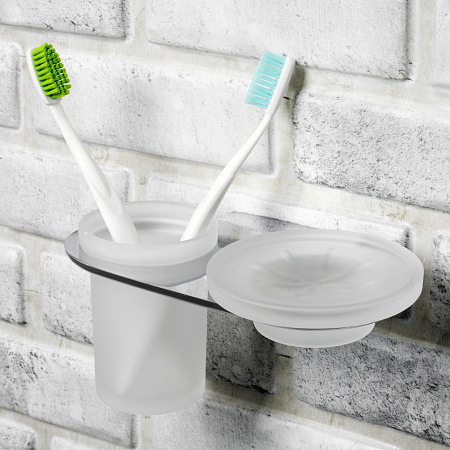 Стакан с мыльницей WasserKRAFT Kammel K-8326 хром/матовое стекло