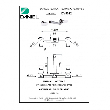 Смеситель Daniel Diva DV5022-CR для раковины, хром