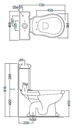 Унитаз-компакт Kerasan Retro 101201 вертикальный выпуск, фурнитура бронза
