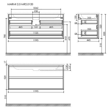 Тумба с раковиной Sancos Marmi 2.0 120 MR2.0120EG два смесителя, дуб галифакс натуральный/белый