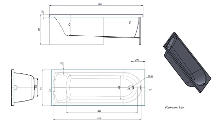 Акриловая ванна Timo Mika 1870 180x70x58 белый
