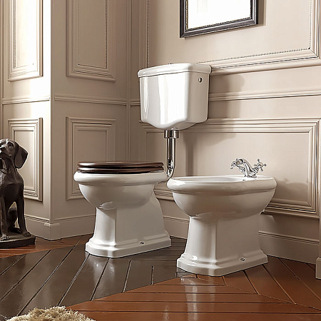 Унитаз Kerasan Retro 101001 со средним бачком, вертикальный выпуск, фурнитура бронза