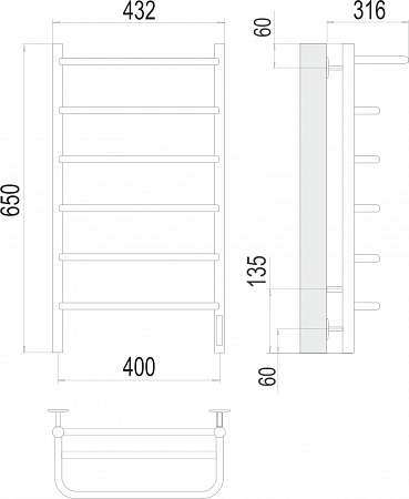 Полотенцесушитель электрический Terminus Полка П6 400х650  хром