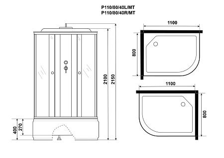 Душевая кабина Niagara Promo P110/80/40L/MT 110x80x215 L стекло матовое/профиль белый