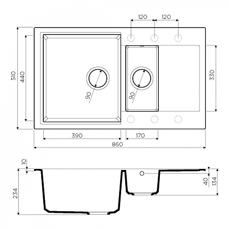 Кухонная мойка Omoikiri Daisen 86-2-BL 86х51 черный