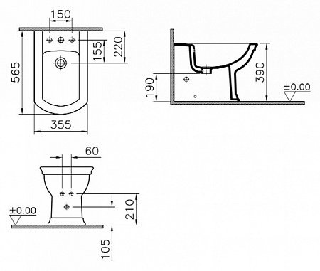 Биде напольное VitrA Serenada 4163B003-0060 б/б отв.