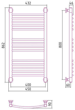Полотенцесушитель водяной Сунержа Богема + 800x400 выгнутый, хром
