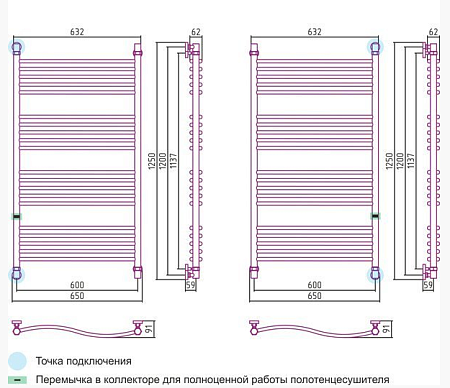 Полотенцесушитель водяной Сунержа Флюид 00-0123-1260 120x60 хром