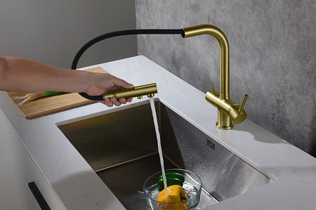 Смеситель для кухонной мойки Timo Saona 2356/17FL золото матовое