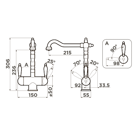 Смеситель Omoikiri Amagasaki-GB 4994362 для кухонной мойки, графит