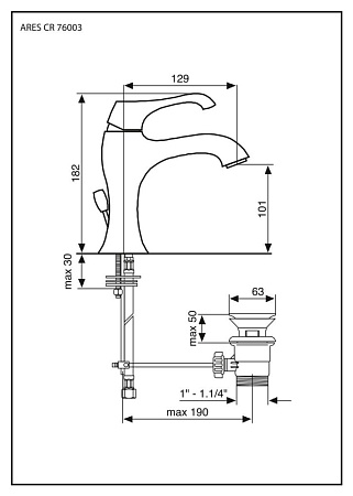 Смеситель Emmevi Ares 76003OR для раковины, золото