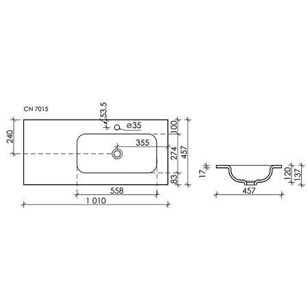 Раковина накладная Ceramicanova Grace CN7015 102x47x15 чаша справа, белый