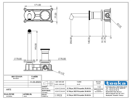 Смеситель для раковины Teska Arte E5507 золото