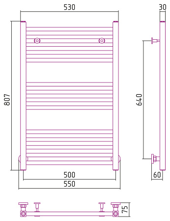 Полотенцесушитель водяной Сунержа Модус 30-0250-8050 800x500 белый матовый