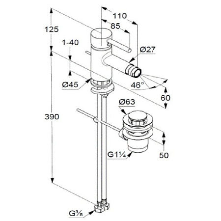 Смеситель Kludi Bozz 38533N076 для биде, золото брашированное