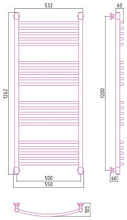 Полотенцесушитель водяной Сунержа Богема + 1200x500 выгнутый, хром