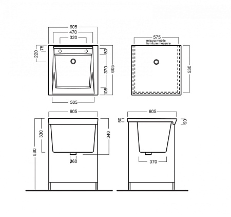 Раковина Hatria Specials YXMB01 60х60 хозяйственная