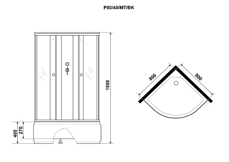 Душевая кабина Niagara Promo P80x40xMTxBK 80x80x195 матовый/белый